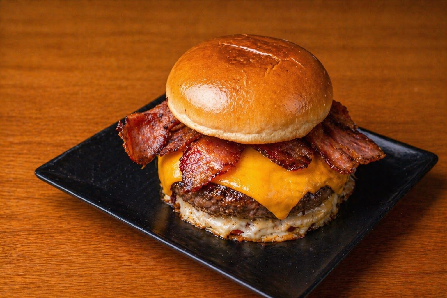 Hambúrguer artesanal com cheddar e bacon